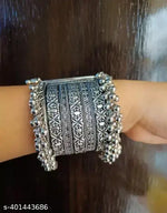 Thumbnail for Tehzeeb Creations Women's Silver Colour Oxidised Bangle With Ghungroo