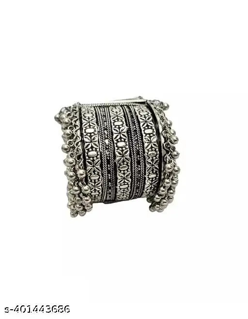 Tehzeeb Creations Women's Silver Colour Oxidised Bangle With Ghungroo