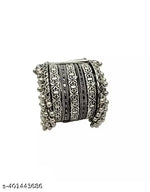 Thumbnail for Tehzeeb Creations Women's Silver Colour Oxidised Bangle With Ghungroo