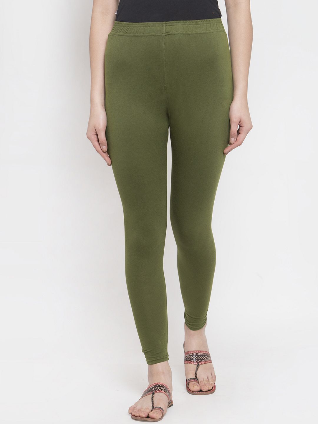 TAG 7 Women Olive Green Solid Ankle-Length Leggings - Distacart