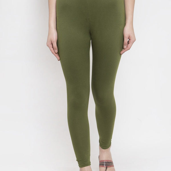 TAG 7 Women Olive Green Solid Ankle-Length Leggings - Distacart