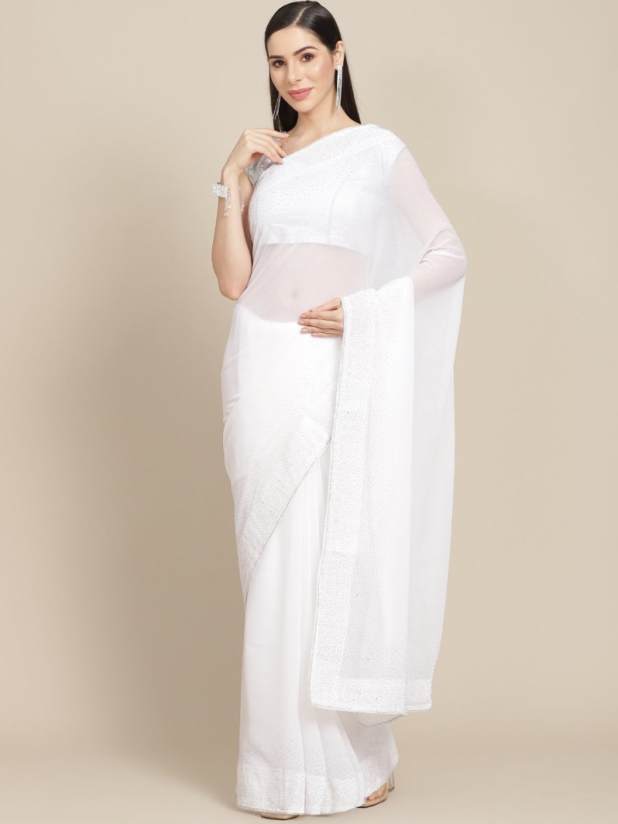 Anouk White Embellished Border Saree - Distacart