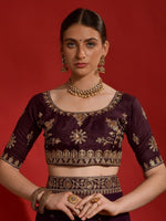 Thumbnail for Anouk Purple & Gold-Toned Embellished Embroidered Pure Georgette Saree - Distacart