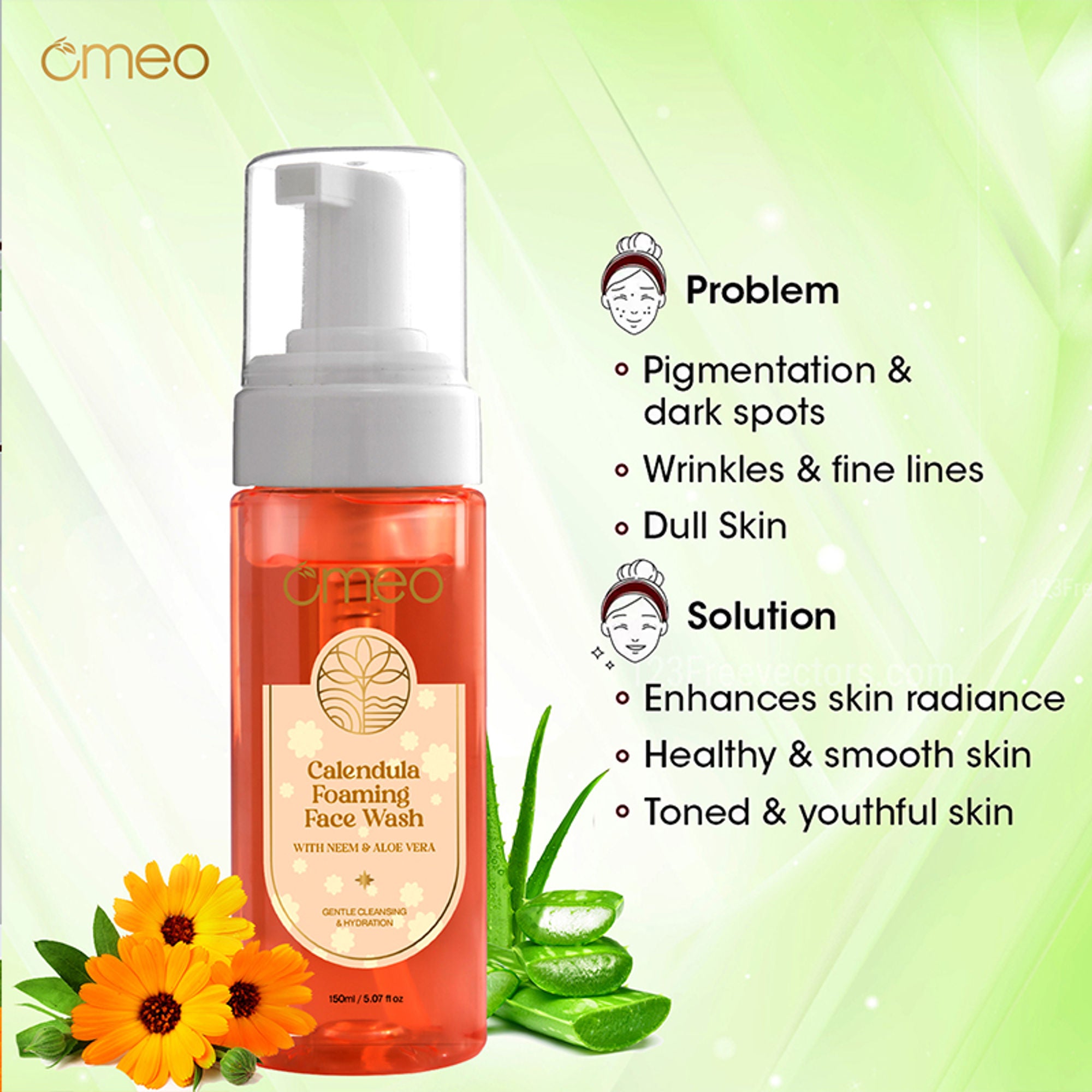 Omeo Calendula Foaming Face Wash - Gentle, Daily Use, Safe For All Skin Types - Dista