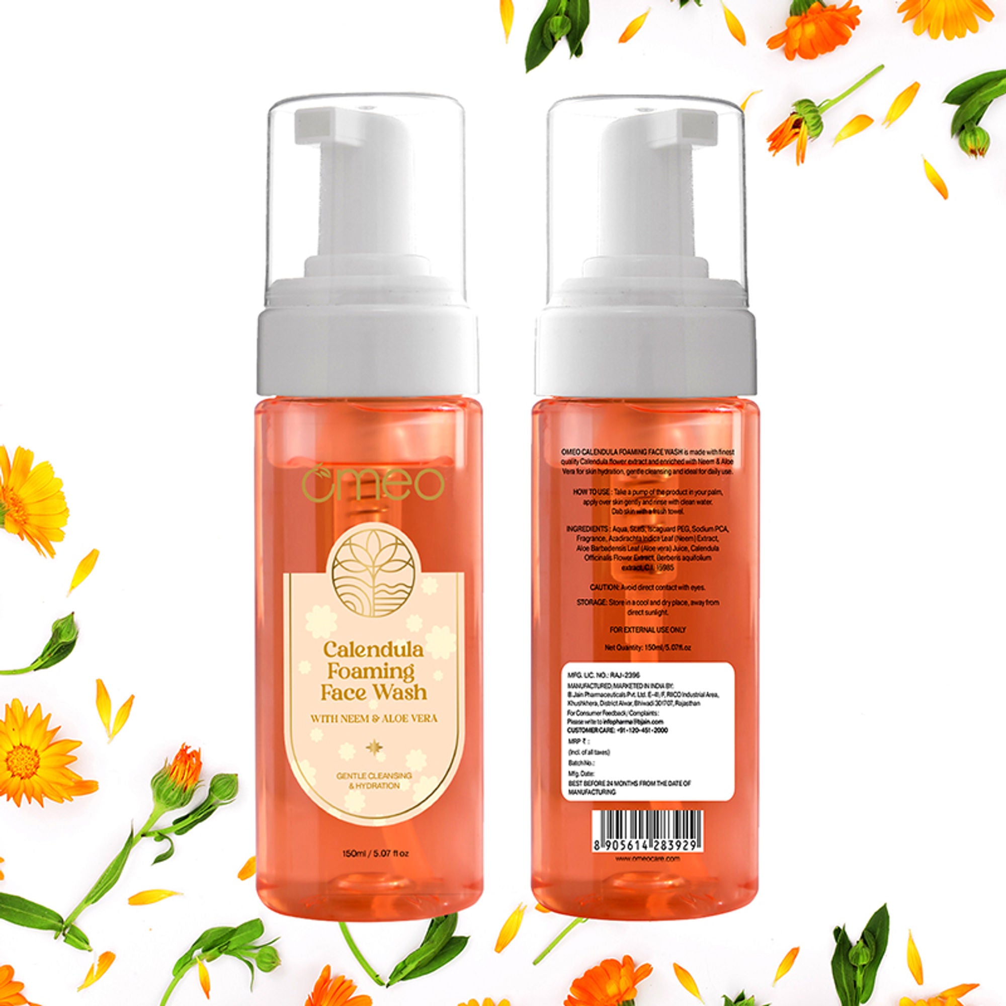 Omeo Calendula Foaming Face Wash - Gentle, Daily Use, Safe For All Skin Types - Dista
