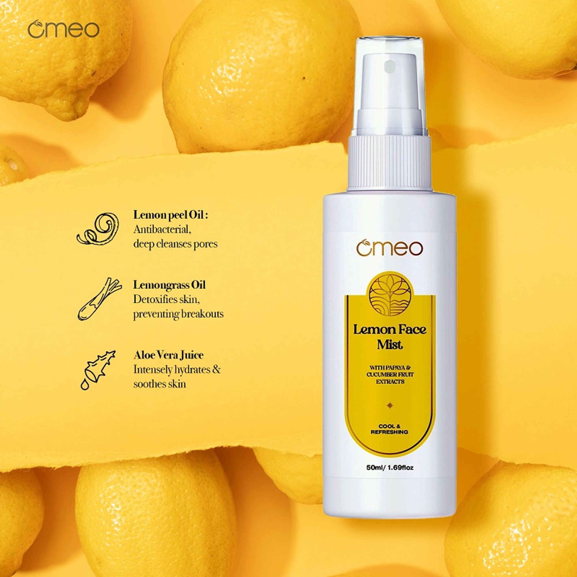 Omeo Lemon Face Mist With Papaya & Cucumber Extract - Cool & Refershing - Dista