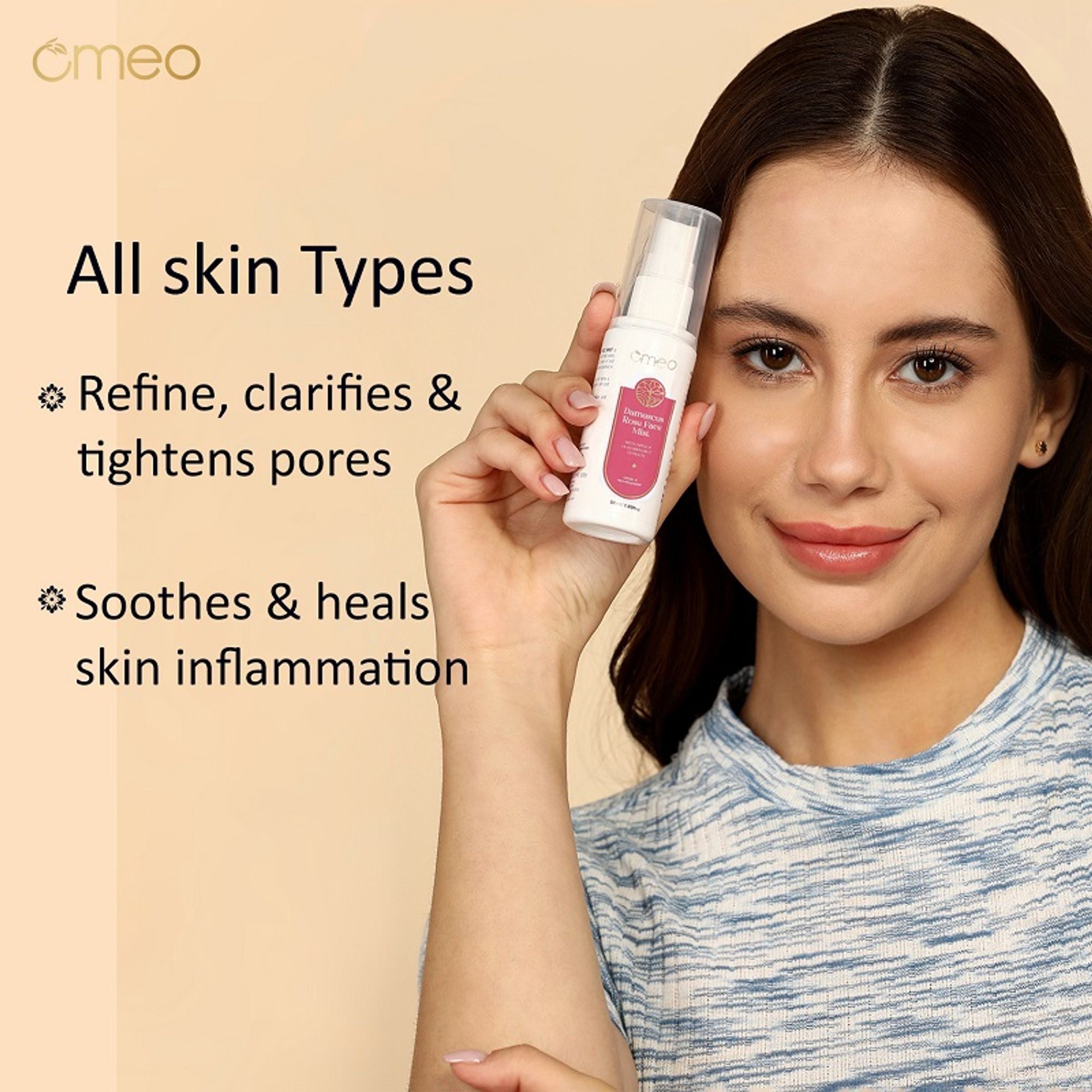 Omeo Damascus Rose Face Mist With Papaya & Cucumber Extract - Cool & Refershing - Dista