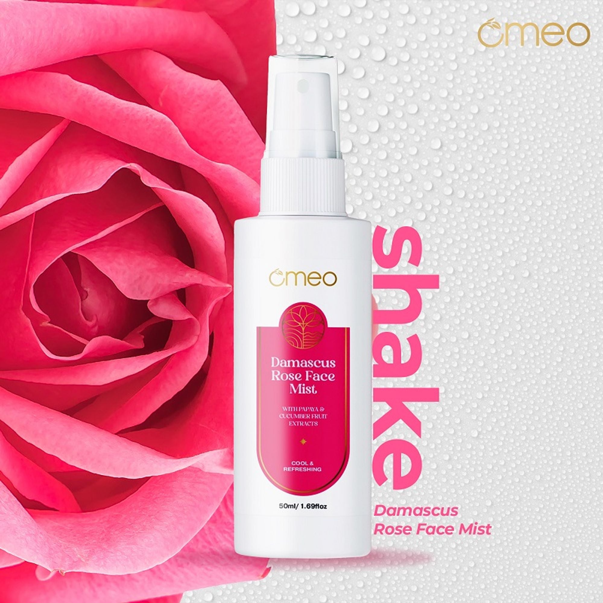 Omeo Damascus Rose Face Mist With Papaya & Cucumber Extract - Cool & Refershing - Dista
