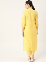 Thumbnail for Anouk Women Yellow Ethnic Motifs Embroidered Panelled Pure Cotton Kurta with Trousers - Distacart