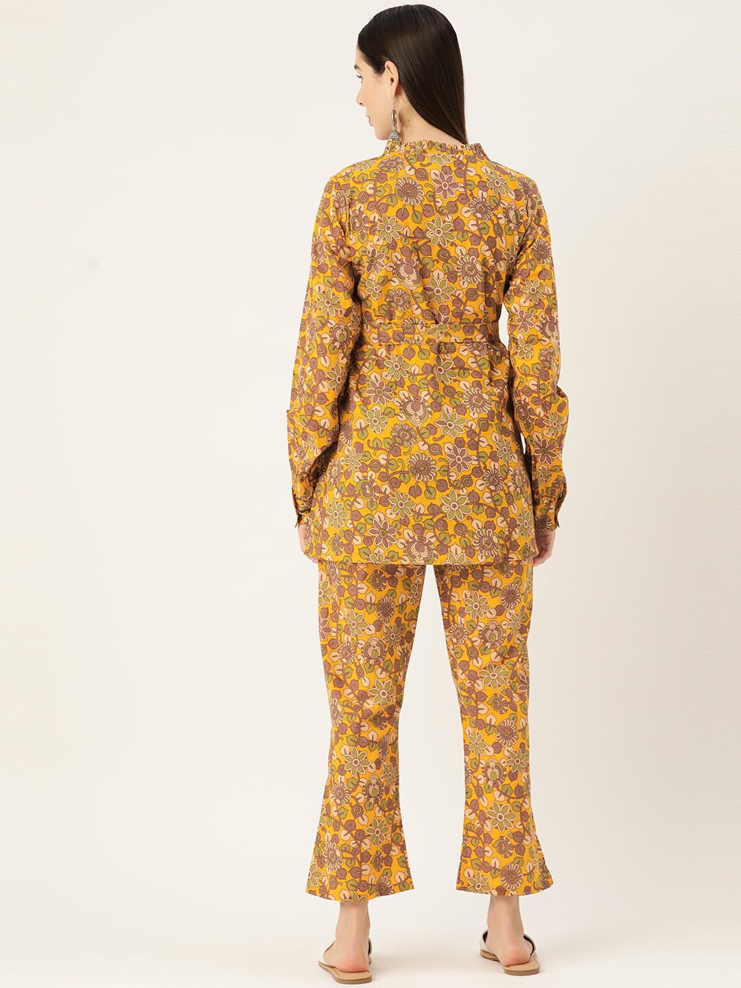 InWeave Mustard Kalamkari Print Co Ord Set With Belt