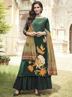 Thumbnail for Jyoti Fashion Women's Green Velvet Floral Digital Printed Kurta with Trouser & Dupatta - Distacart