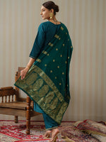 Thumbnail for Ode by House of Pataudi Ethnic Motifs Embroidered Straight Kurta & Trousers With Dupatta - Distacart