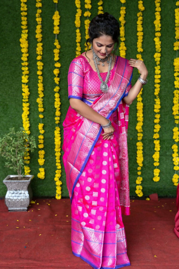Jyoti Fashion Women's Pink Soft Handloom Silk Zari Woven Saree with Blouse - Distacart