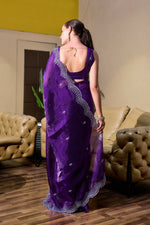 Thumbnail for Vastranavya Purple-Blue Embroidery Work Shimmer Chiffon Saree with Unstitched Blouse