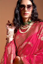 Thumbnail for Monjolika Fashion Rani Pink Silk Weaving Designer Traditional Saree - Distacart