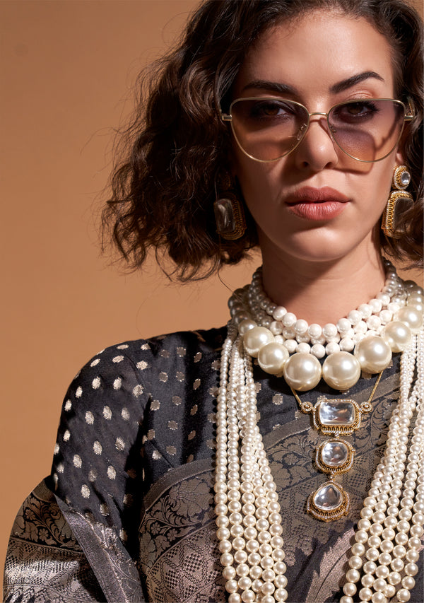 Monjolika Fashion Black Silk Weaving Designer Traditional Saree