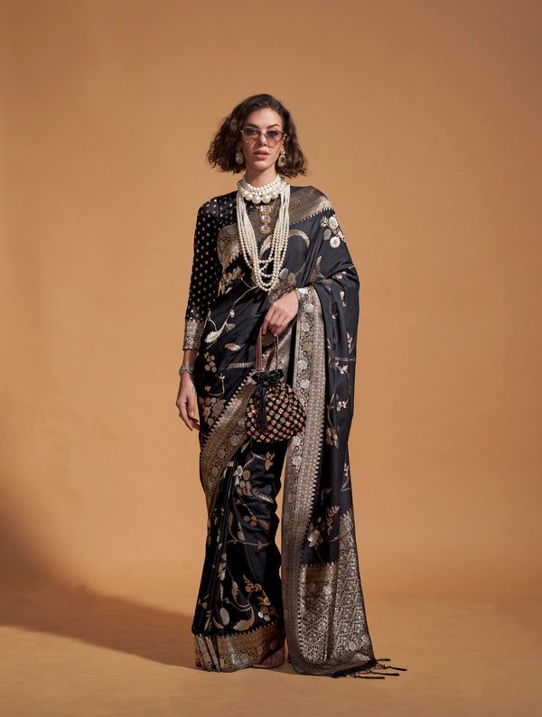 Monjolika Fashion Black Silk Weaving Designer Traditional Saree