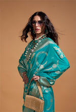 Thumbnail for Monjolika Fashion Aqua Blue Silk Weaving Designer Traditional Saree - Distacart