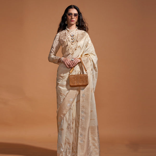 Monjolika Fashion Cream Silk Weaving Designer Traditional Saree - Distacart