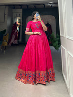 Thumbnail for Lorenvalley Pink Jacquard Silk Paithani Woven Design Gown - Distacart