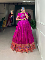 Thumbnail for Lorenvalley Purple Jacquard Silk Paithani Woven Design Gown - Distacart
