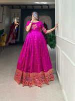 Thumbnail for Lorenvalley Purple Jacquard Silk Paithani Woven Design Gown - Distacart
