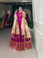 Thumbnail for Lorenvalley Purple Jacquard Silk Paithani Woven Design Gown with Dupatta