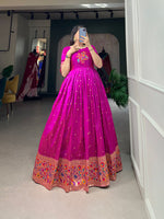 Thumbnail for Lorenvalley Purple Jacquard Silk Paithani Woven Design Gown - Distacart