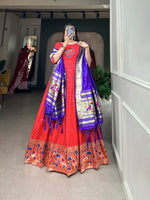 Thumbnail for Lorenvalley Red Jacquard Silk Paithani Woven Design Gown with Dupatta