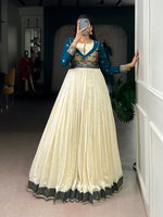 Thumbnail for Lorenvalley Fashion Off White Vichitra Silk Zari Weaving Work With Lace Touch Up Gown - Distacart