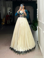 Thumbnail for Lorenvalley Fashion Off White Vichitra Silk Zari Weaving Work With Lace Touch Up Gown - Distacart