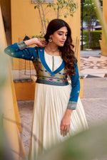 Thumbnail for Lorenvalley Fashion Offwhite Vichitra Silk Zari Weaving Work With Lace Touch Up Long Dress - Distacart