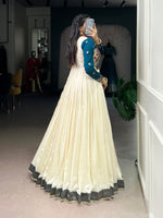Thumbnail for Lorenvalley Fashion Off White Vichitra Silk Zari Weaving Work With Lace Touch Up Gown - Distacart