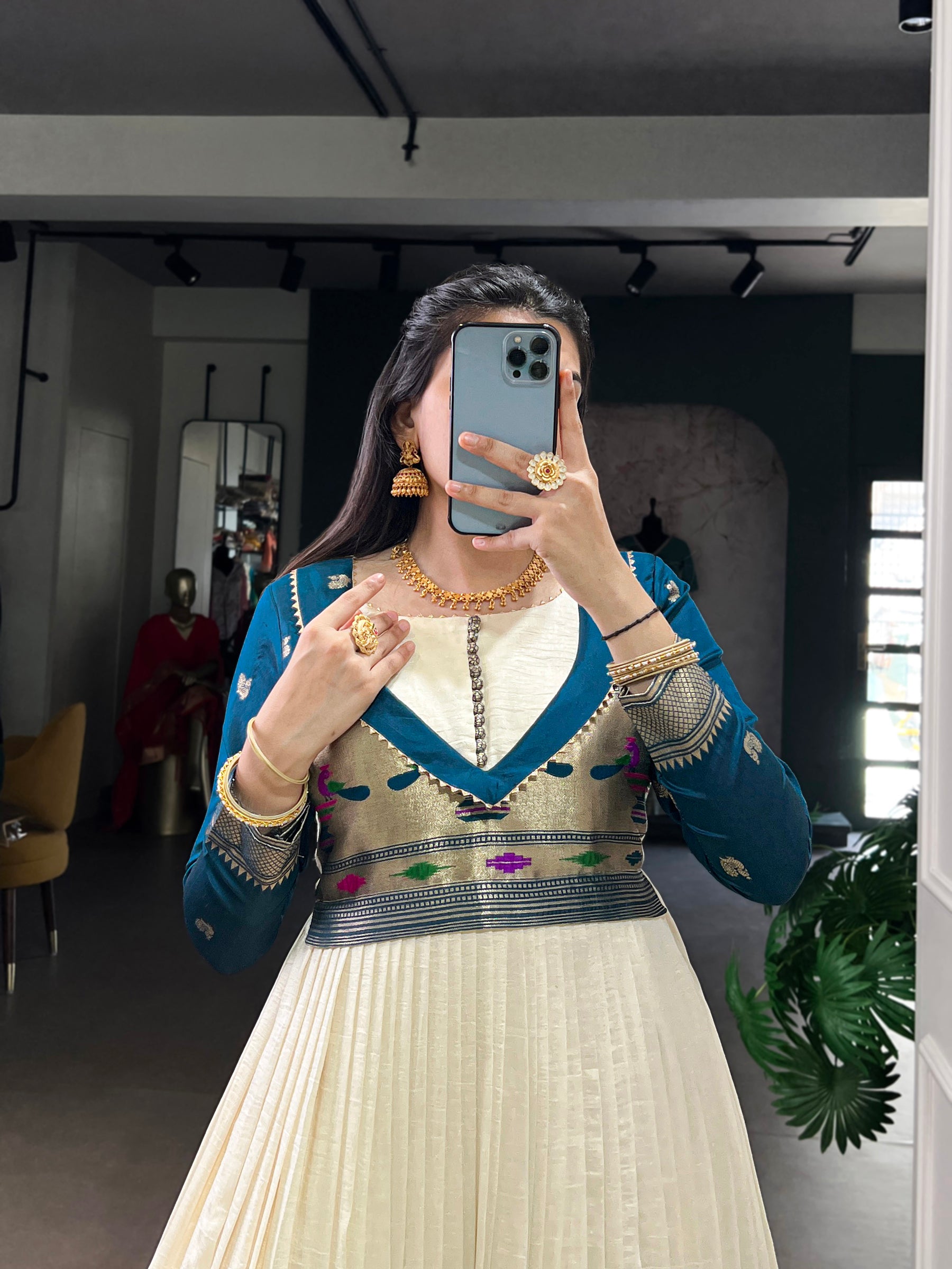 Lorenvalley Fashion Off White Vichitra Silk Zari Weaving Work With Lace Touch Up Gown - Distacart