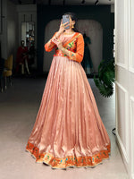 Thumbnail for Lorenvalley Fashion Peach Vichitra Silk Zari Weaving Work With Lace Touch Up Gown - Distacart