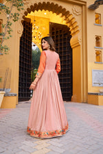 Thumbnail for Lorenvalley Fashion Peach Vichitra Silk Zari Weaving Work With Lace Touch Up Long Dress - Distacart