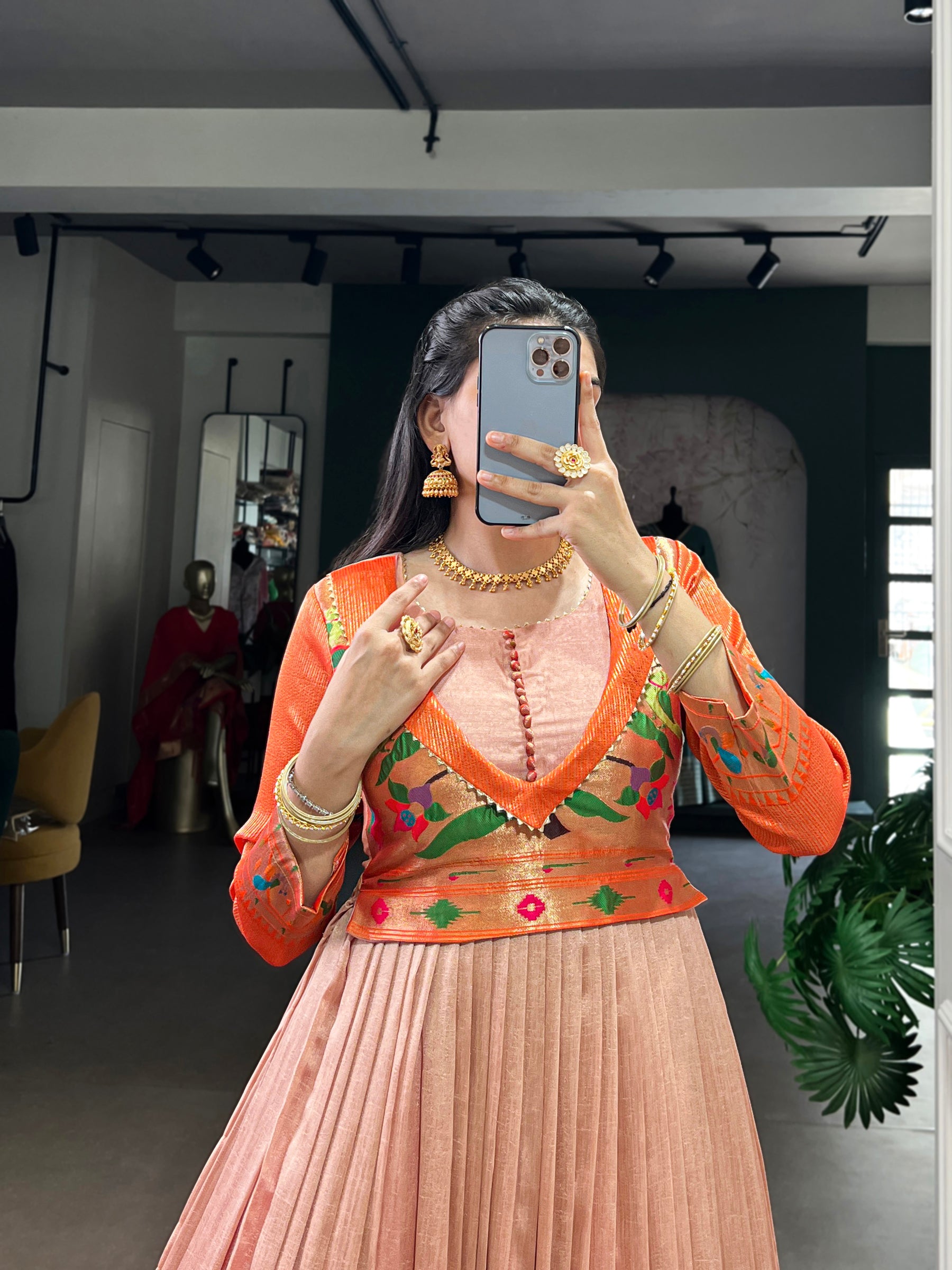 Lorenvalley Fashion Peach Vichitra Silk Zari Weaving Work With Lace Touch Up Gown - Distacart
