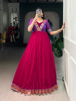 Thumbnail for Lorenvalley Fashion Rani Pink Vichitra Silk Zari Weaving Work With Lace Touch Up Gown - Distacart