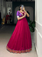 Thumbnail for Lorenvalley Fashion Rani Pink Vichitra Silk Zari Weaving Work With Lace Touch Up Gown - Distacart