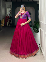 Thumbnail for Lorenvalley Fashion Rani Pink Vichitra Silk Zari Weaving Work With Lace Touch Up Gown - Distacart