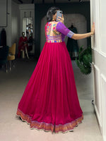 Thumbnail for Lorenvalley Fashion Rani Pink Vichitra Silk Zari Weaving Work With Lace Touch Up Gown - Distacart