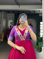 Thumbnail for Lorenvalley Fashion Rani Pink Vichitra Silk Zari Weaving Work With Lace Touch Up Gown - Distacart