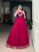 Thumbnail for Lorenvalley Fashion Rani Pink Vichitra Silk Zari Weaving Work With Lace Touch Up Gown - Distacart