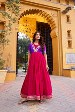 Thumbnail for Lorenvalley Fashion Pink Vichitra Silk Zari Weaving Work With Lace Touch Up Long Dress - Distacart