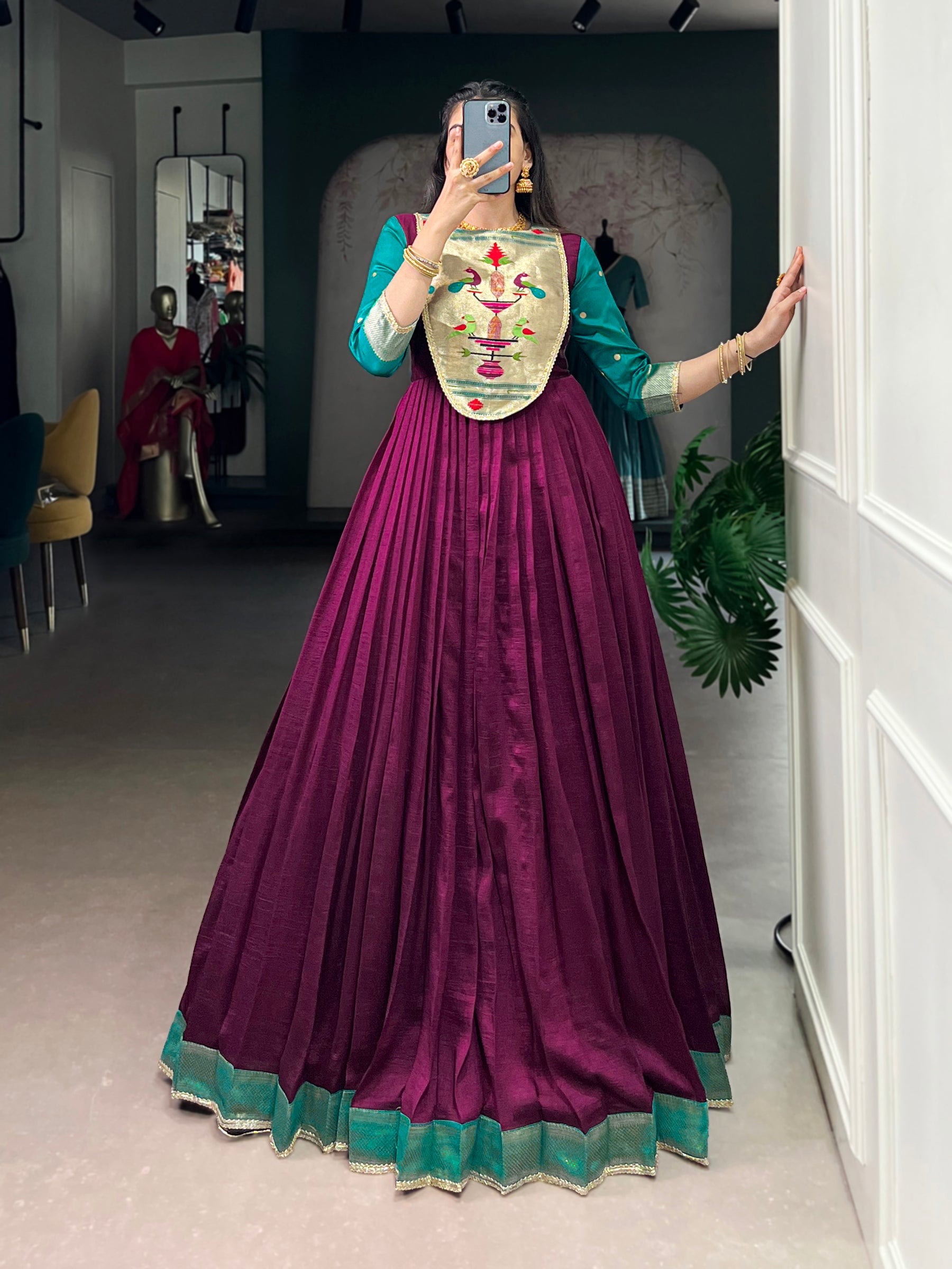 Lorenvalley Fashion Wine Vichitra Silk Zari Weaving Work With Lace Touch Up Gown - Distacart