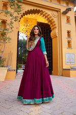 Thumbnail for Lorenvalley Fashion Wine Vichitra Silk Zari Weaving Work With Lace Touch Up Long Dress - Distacart