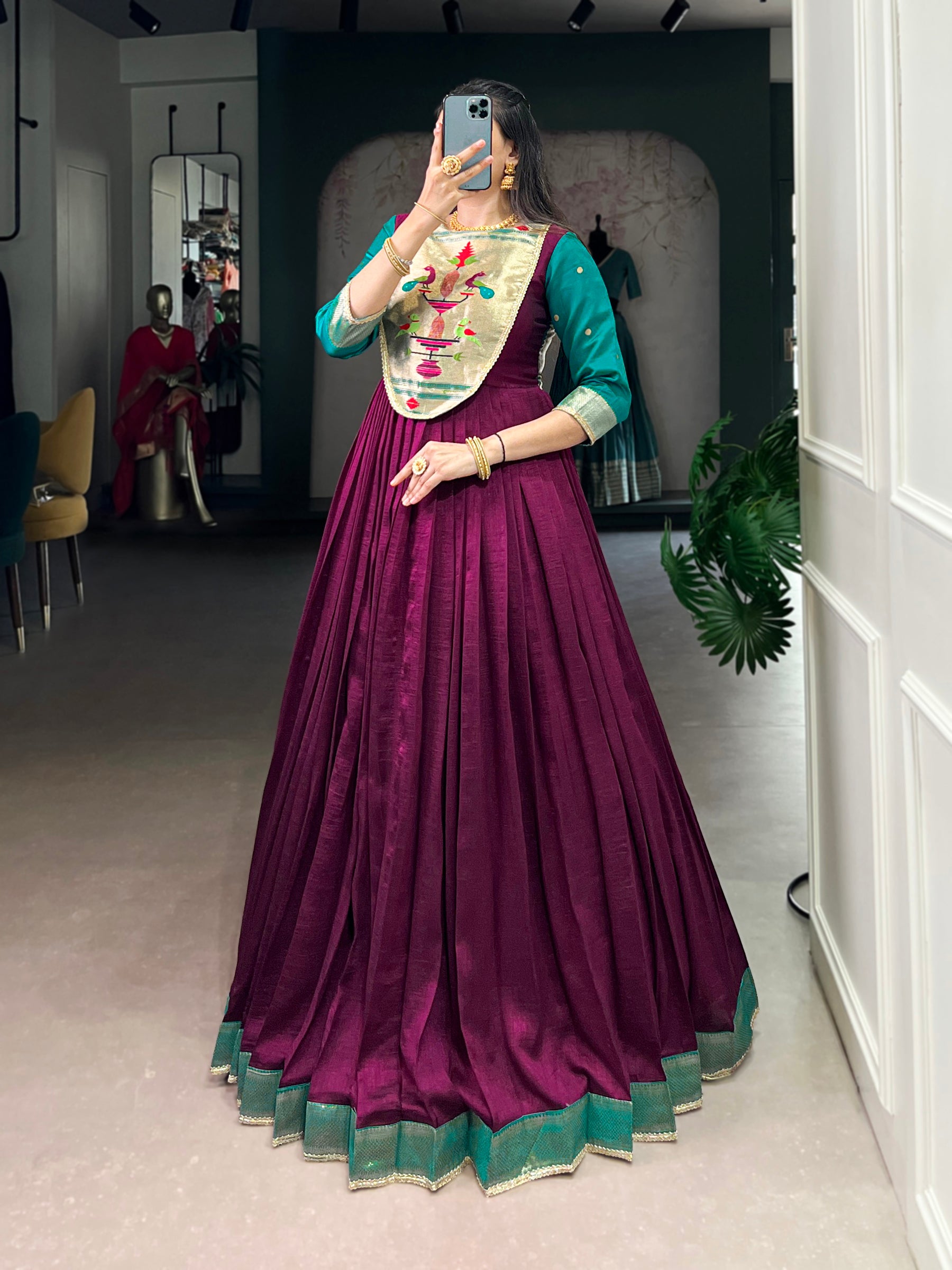 Lorenvalley Fashion Wine Vichitra Silk Zari Weaving Work With Lace Touch Up Gown - Distacart