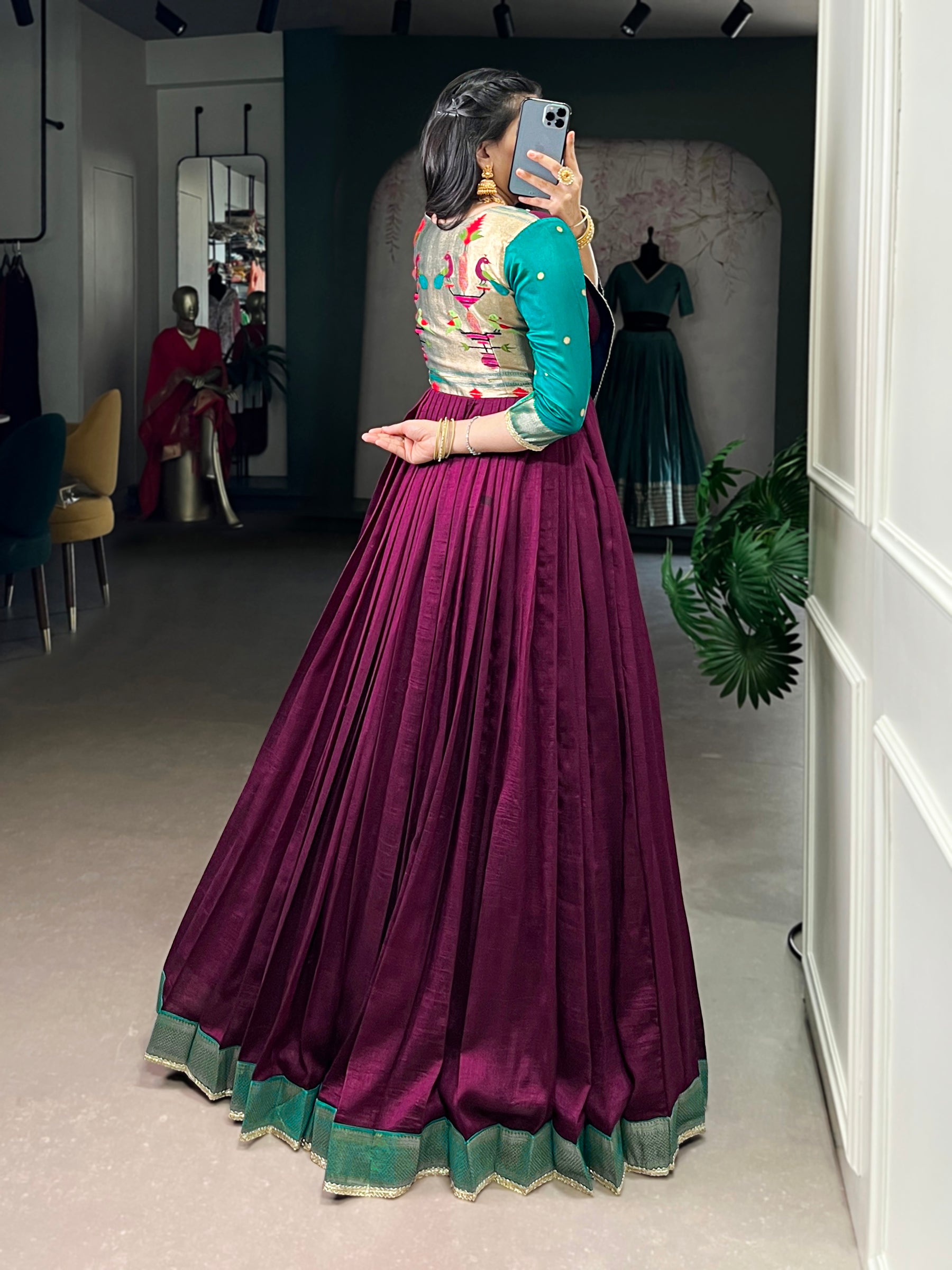 Lorenvalley Fashion Wine Vichitra Silk Zari Weaving Work With Lace Touch Up Gown - Distacart