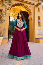 Thumbnail for Lorenvalley Fashion Wine Vichitra Silk Zari Weaving Work With Lace Touch Up Long Dress - Distacart
