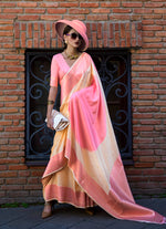 Thumbnail for Monjolika Fashion Cream And Pink Weaving Silk Party Classic Saree